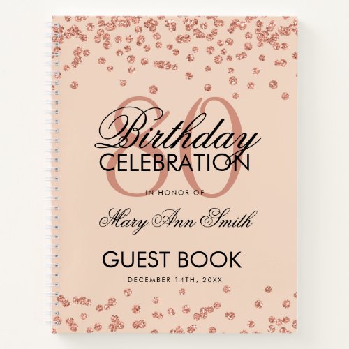Rose Gold 80th Birthday Guestbook Confetti Blush Notebook