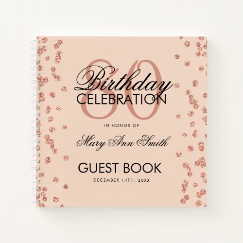 Rose Gold 80th Birthday Guestbook Confetti Blush Notebook