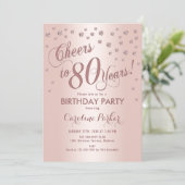 Rose Gold 80th Birthday Party Invitation (Standing Front)