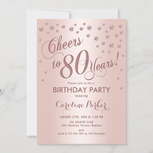 Rose Gold 80th Birthday Party Invitation