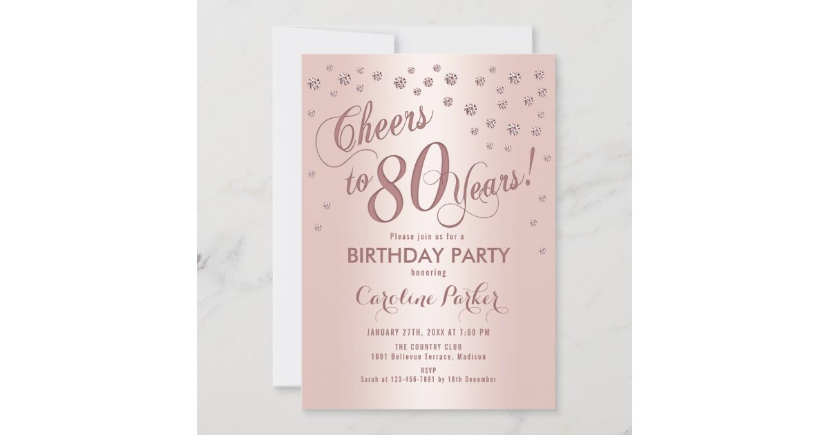 Rose Gold 80th Birthday Party Invitation 