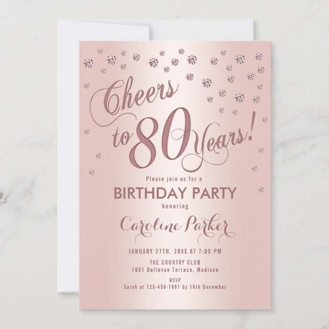 Rose Gold 80th Birthday Party Invitation (Front)