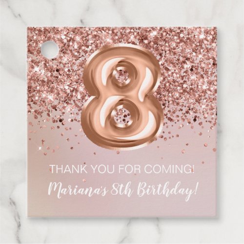 Rose Gold 8th Birthday Party Favor Tags