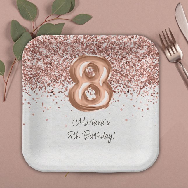  Rose Gold 8th Birthday Party Paper Plates (Creator Uploaded)