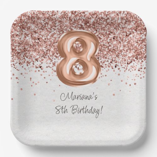  Rose Gold 8th Birthday Party Paper Plates