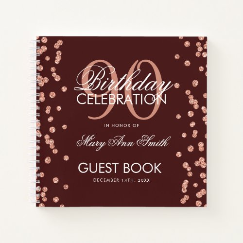 Rose Gold 90th Birthday Confetti Burgundy Notebook