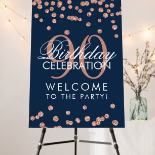 Rose Gold 90th Birthday Glitter Confetti Navy Foam Board