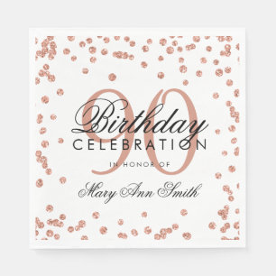 Rose Gold 90th Birthday Glitter Confetti White Napkins
