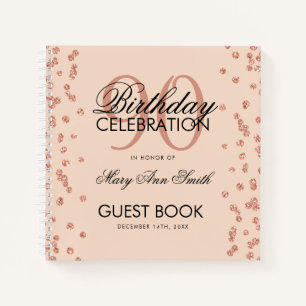Rose Gold 90th Birthday Guestbook Confetti Blush Notebook