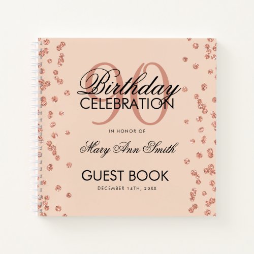 Rose Gold 90th Birthday Guestbook Confetti Blush Notebook