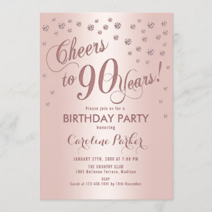 Rose Gold 90th Birthday Party Invitation