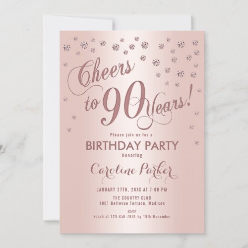 Rose Gold 90th Birthday Party Invitation