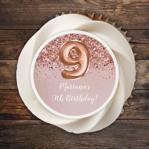 Rose Gold 9th Birthday Party Edible Frosting Rounds