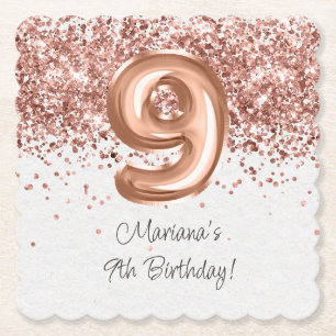 Rose Gold 9th Birthday Party Paper Coaster