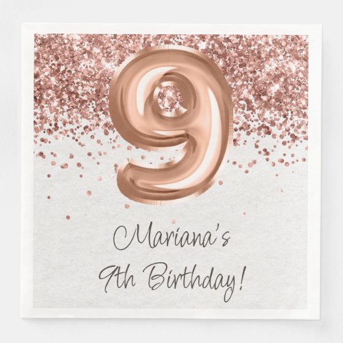  Rose Gold 9th Birthday Party Paper Dinner Napkins