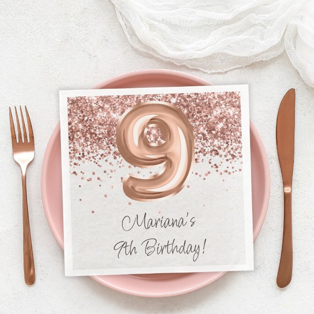  Rose Gold 9th Birthday Party Paper Dinner Napkins (Creator Uploaded)