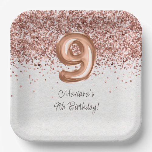  Rose Gold 9th Birthday Party Paper Plates