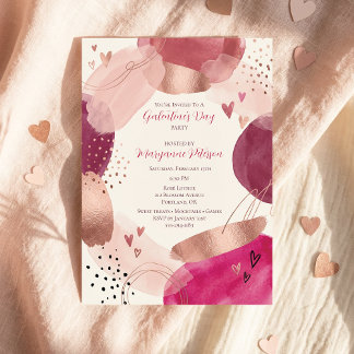 Rose Gold Abstract Girly Galentine’s Day Party Invitation