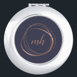 Rose Gold Abstract Monogram Compact Mirror<br><div class="desc">Chic personalized compact mirror features a midnight blue background with your initial(s) or monogram in modern calligraphy script,  encircled by an abstract circle element in faux rose gold foil.</div>