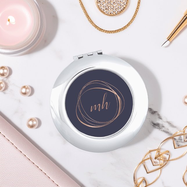 Rose Gold Abstract Monogram Compact Mirror (Creator Uploaded)
