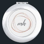 Rose Gold Abstract Monogram Vanity Mirror<br><div class="desc">Chic personalized compact mirror features a white background with your initial(s) or monogram in modern calligraphy script,  encircled by an abstract circle element in faux rose gold foil.</div>