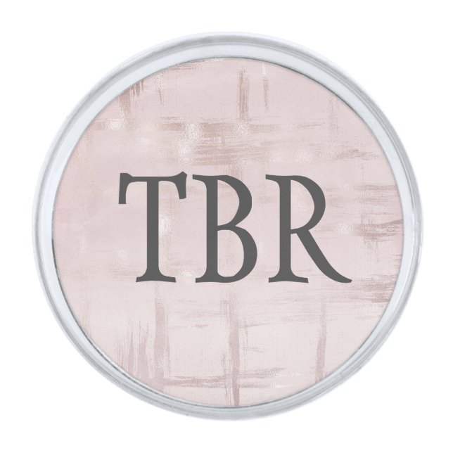 Rose Gold Abstract on Pink Monogram Silver Finish Lapel Pin (Front)
