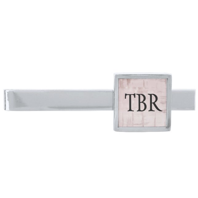 Rose Gold Abstract on Pink Monogram Silver Finish Tie Bar (Front)