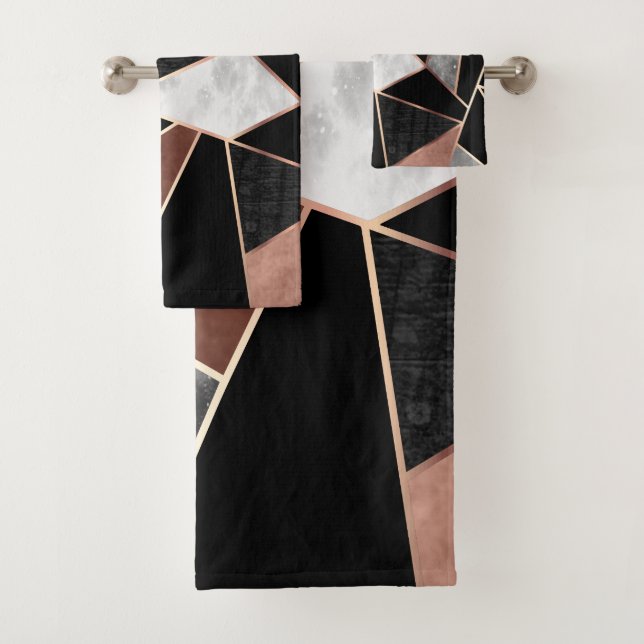 Rose Gold Abstract Pattern Bath Towel Set (Insitu)