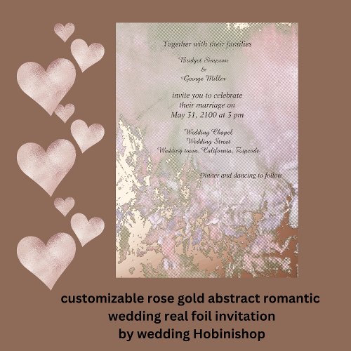 rose gold abstract romantic wedding real foil invitation