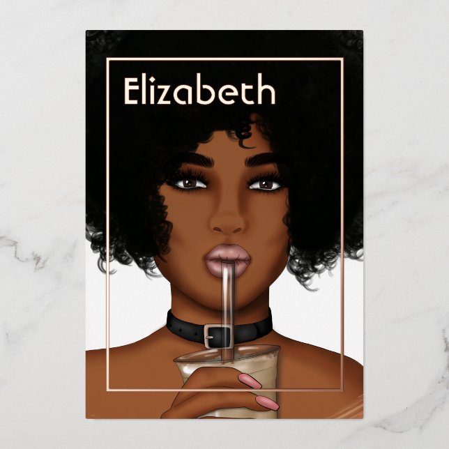 Rose Gold Afro Birthday Party Foil Invitation (Front)