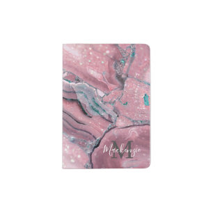 Rose Gold Agate Geode Chic Sparkle Monogram Passport Holder