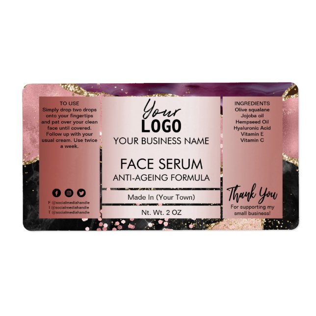 Rose Gold Agate Hair And Face Oil Serum Label (Front)