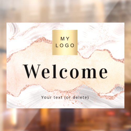 Rose gold agate marble business logo welcome window cling