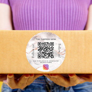 Rose gold agate marble business qr code instagram classic round sticker