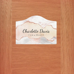 Rose gold agate marble name business  door sign