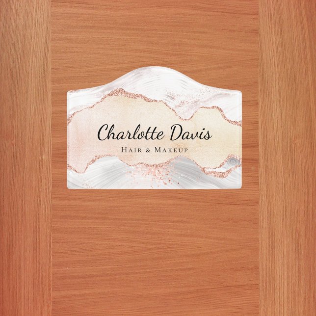 Rose gold agate marble name business  door sign (Creator Uploaded)