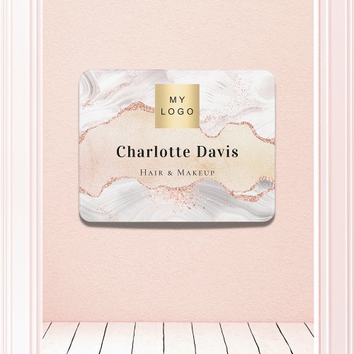 Rose gold agate marble name business logo door sign