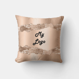 Rose gold agate marble name business logo throw pillow