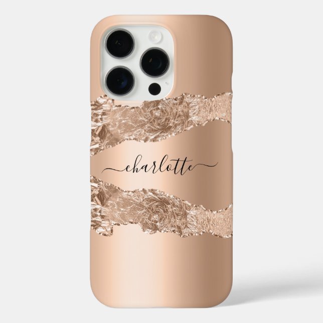 Rose gold agate marble name script Case-Mate iPhone case (Back)