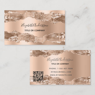 Rose gold agate marble QR code  Business Card