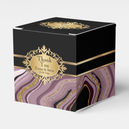 Rose Gold Agate Marble with Black and Gold  Favor Boxes