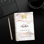 Rose gold agate monogram logo business 2024 planner<br><div class="desc">This agenda is for the professional who likes to keep their schedule organized, but also wants a beautiful space to keep all of their important information. This planner offers space for you to jot down important dates and appointments throughout the week. The cover features a rose gold and white agate...</div>