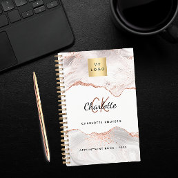 Rose gold agate monogram logo business 2024 planner