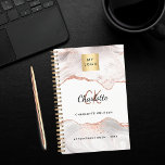 Rose gold agate monogram logo business 2025 planner<br><div class="desc">This agenda is for the professional who likes to keep their schedule organized, but also wants a beautiful space to keep all of their important information. This planner offers space for you to jot down important dates and appointments throughout the week. The cover features a rose gold and white agate...</div>