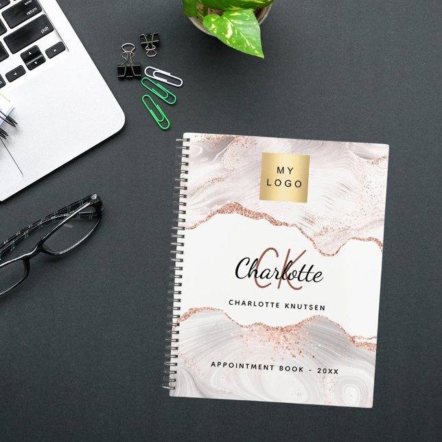 Rose gold agate monogram logo business 2026 planner (Creator Uploaded)