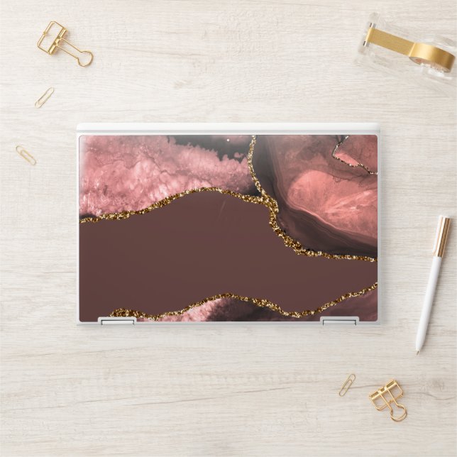 Rose Gold Agate Stone HP Laptop Skin (Desk)
