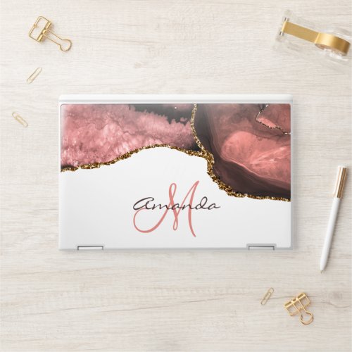 Rose Gold Agate Stone Personalized Monogram HP Laptop Skin