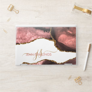 Rose Gold Agate Stone Personalized Monogram Script HP Laptop Skin