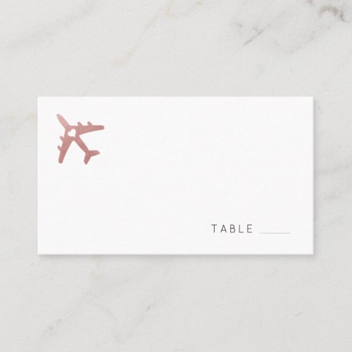 Rose Gold Airplane Travel Themed Flat Place Card