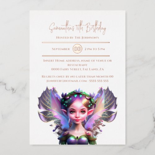 Rose gold airy princess purple iridescent wings  foil invitation